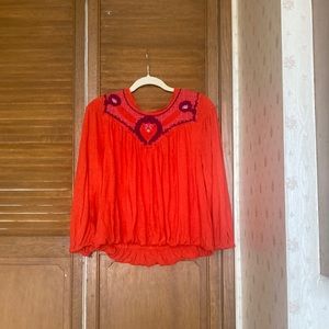 Free People Orange and Purple Top